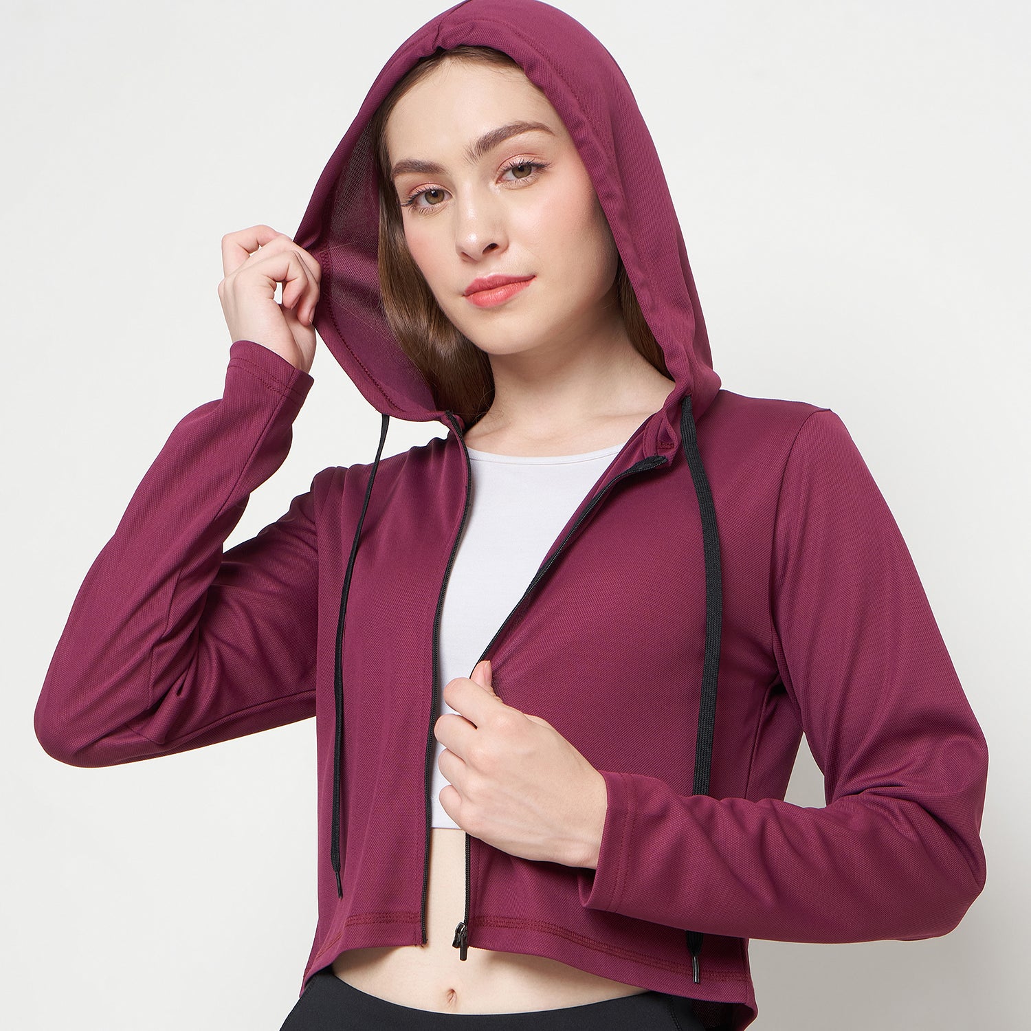 Caily Womens Active Cropped Hoodie Pullover