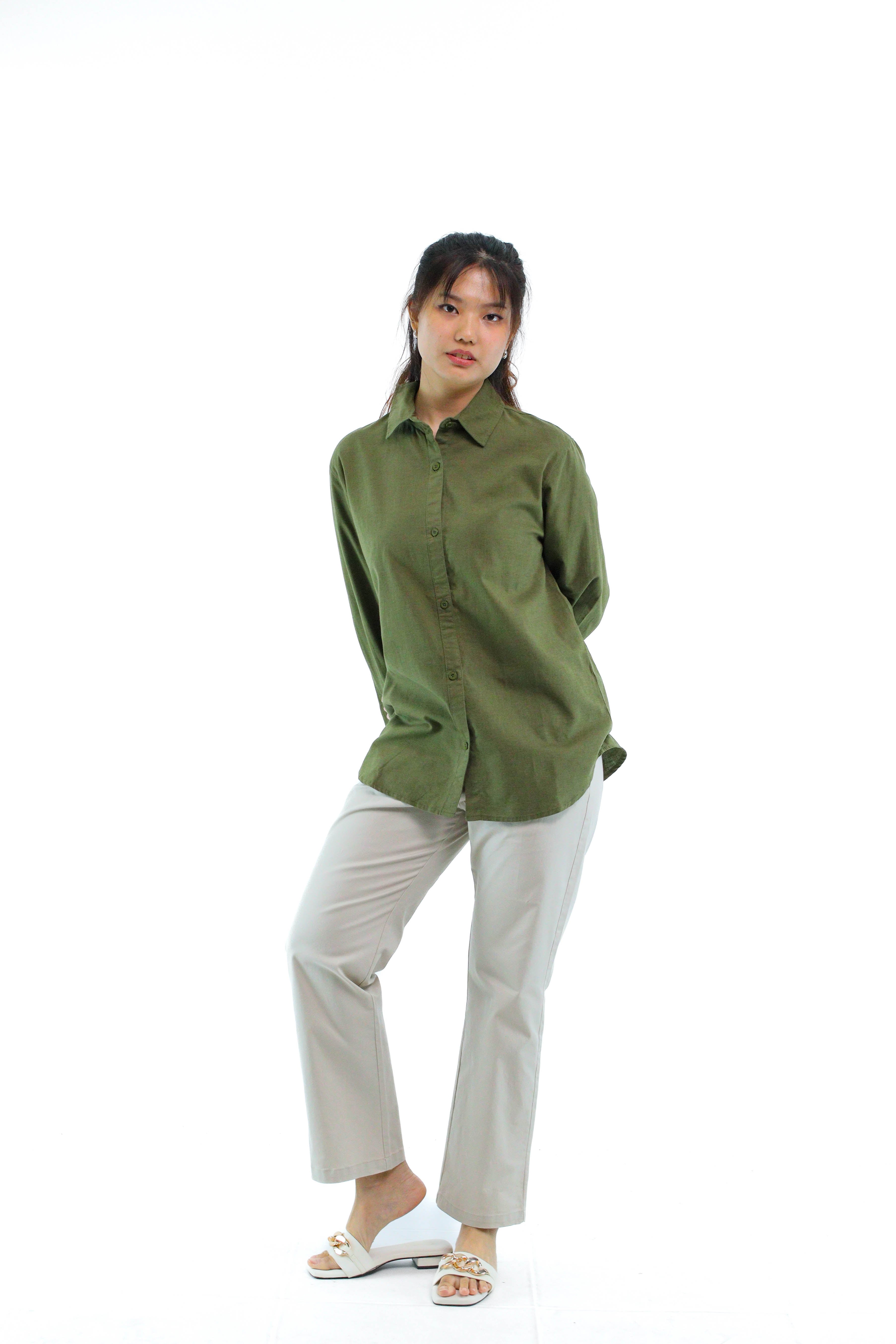 POONEY Women's Linen Long Sleeve Shirt